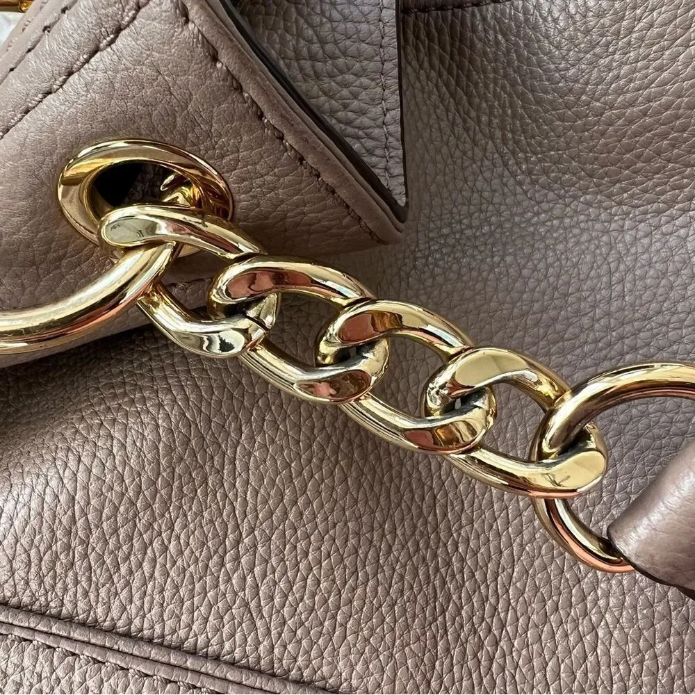 Michael Kors Jamesport Leather Hobo Large Shoulder Bag Taupe Tan Nude Gold